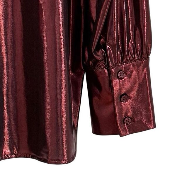 Anthropologie Shine Button Down Shirt Small Burgundy Metallic Top OVERSIZED NWT - Picture 7 of 11